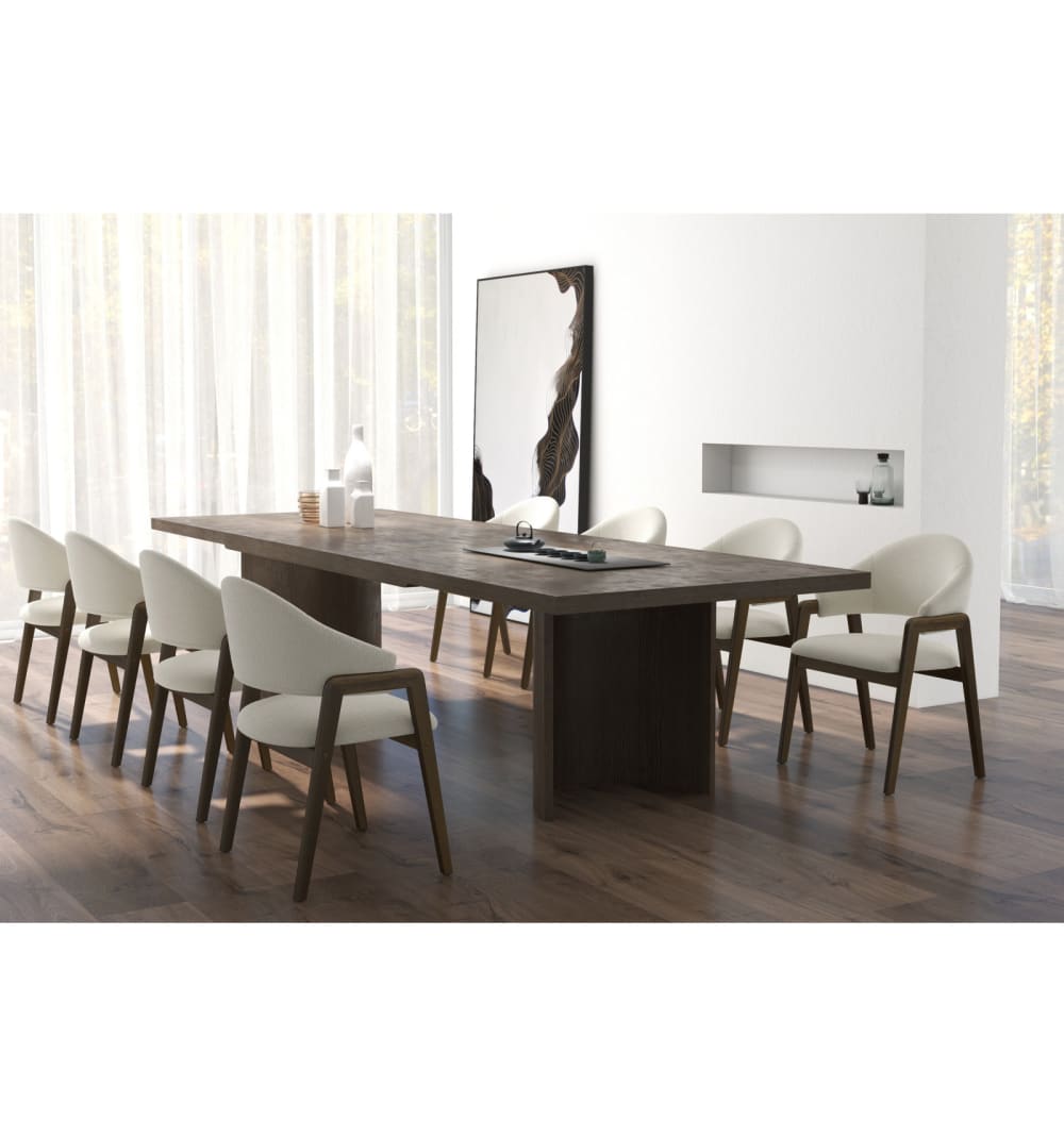 2er Set Stuhl aus Stoff in Ecru und Esche Walnuss 53x82x57cm Stoff Weiß Moloo Möbel Esszimmermöbel Stühle