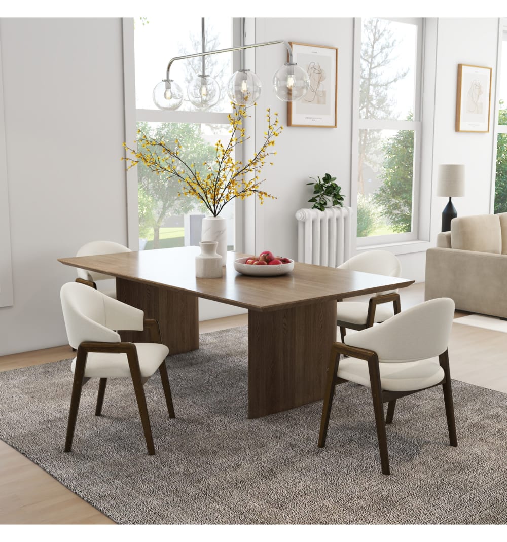 2er Set Stuhl aus Stoff in Ecru und Esche Walnuss 53x82x57cm Stoff Weiß Moloo Möbel Esszimmermöbel Stühle