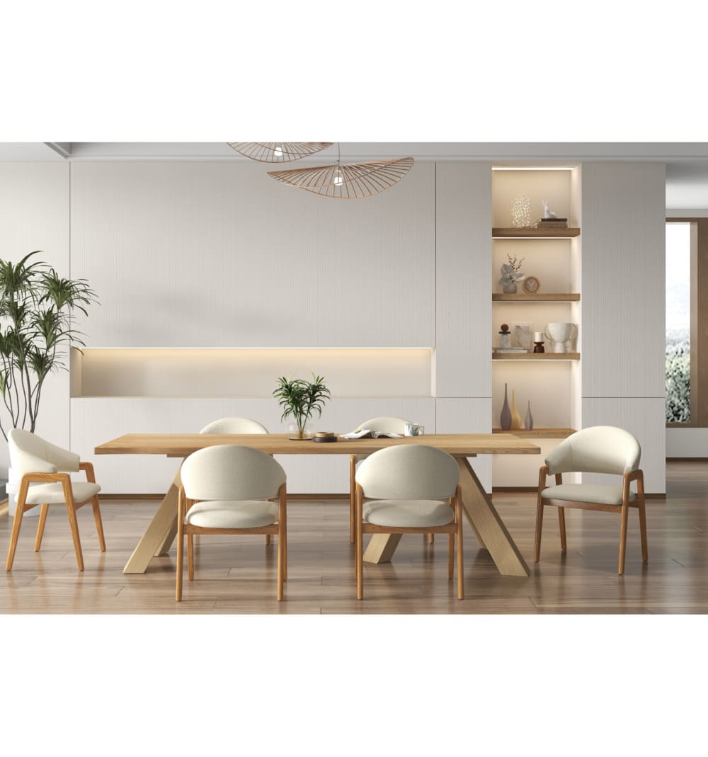 2er Set Stuhl aus Stoff in Ecru und Esche 53x82x57cm Stoff Weiß Moloo Möbel Esszimmermöbel Stühle