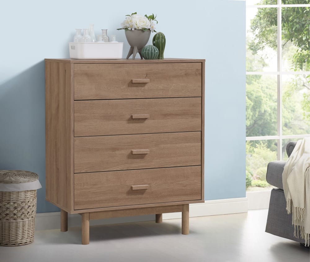 Kommode mit 4 Schubladen in Eichenoptik 80x100x44cm Spanplatte Braun Loft24 Möbel Schlafzimmermöbel Kommoden