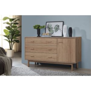 Anrichte mit 1 Tür / 3 Schubladen in Eichenoptik 144x80x44cm Spanplatte Braun Loft24 Möbel Esszimmermöbel Sideboards, Highboards & niedrige Anrichten