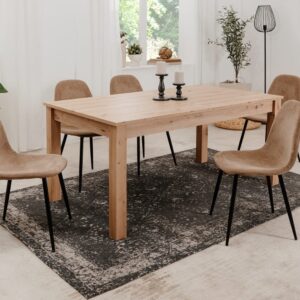 wohnli-moebel-suche-M25043937-1 Esstisch Ausziehbarer L160-215 cm - Dekor Eiche und Weiß 160x75x90cm Spanplatte Braun Calicosy Möbel Esszimmermöbel Esstische