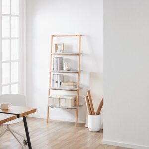 wohnli-moebel-suche-M25044029-1 Leiterrega Standregal Badregal aus MDF(E1) Buche Grau und Natur 65x169x39cm Spanplatte Grau SoBuy Möbel Wohnzimmermöbel Regale