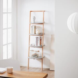 Leiterrega Standregal Badregal aus MDF(E1) Buche Grau und Natur 44x169x39cm Spanplatte Grau SoBuy Möbel Wohnzimmermöbel Regale