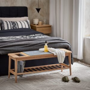 wohnli-moebel-suche-M25044031-1 Schuhbank mit Sitzfläche Dielenbank aus Buche MDF(E1) Filz Natur 110x44x37cm Spanplatte Braun SoBuy Möbel Schlafzimmermöbel Bettbänke