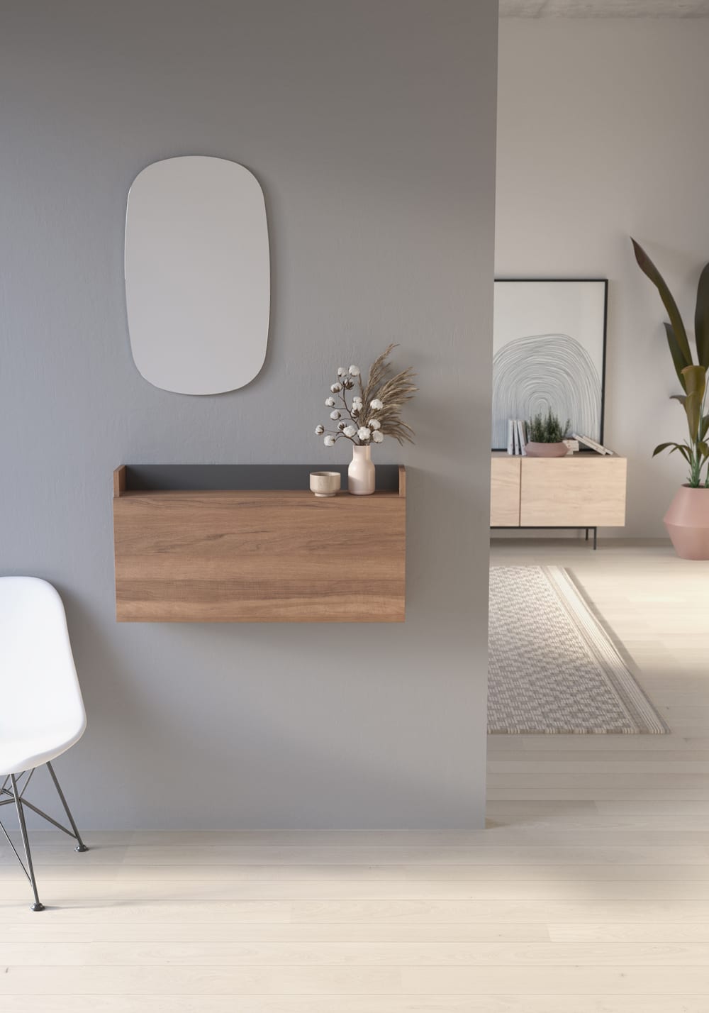 wohnli-moebel-suche-M25044241-1 Wand-Schreibtisch 1 Tür in melaminierter Nussbaum - Graphit 42x80x47 80x42x47cm Spanplatte Braun Herdasa Möbel Büromöbel Schreibtische