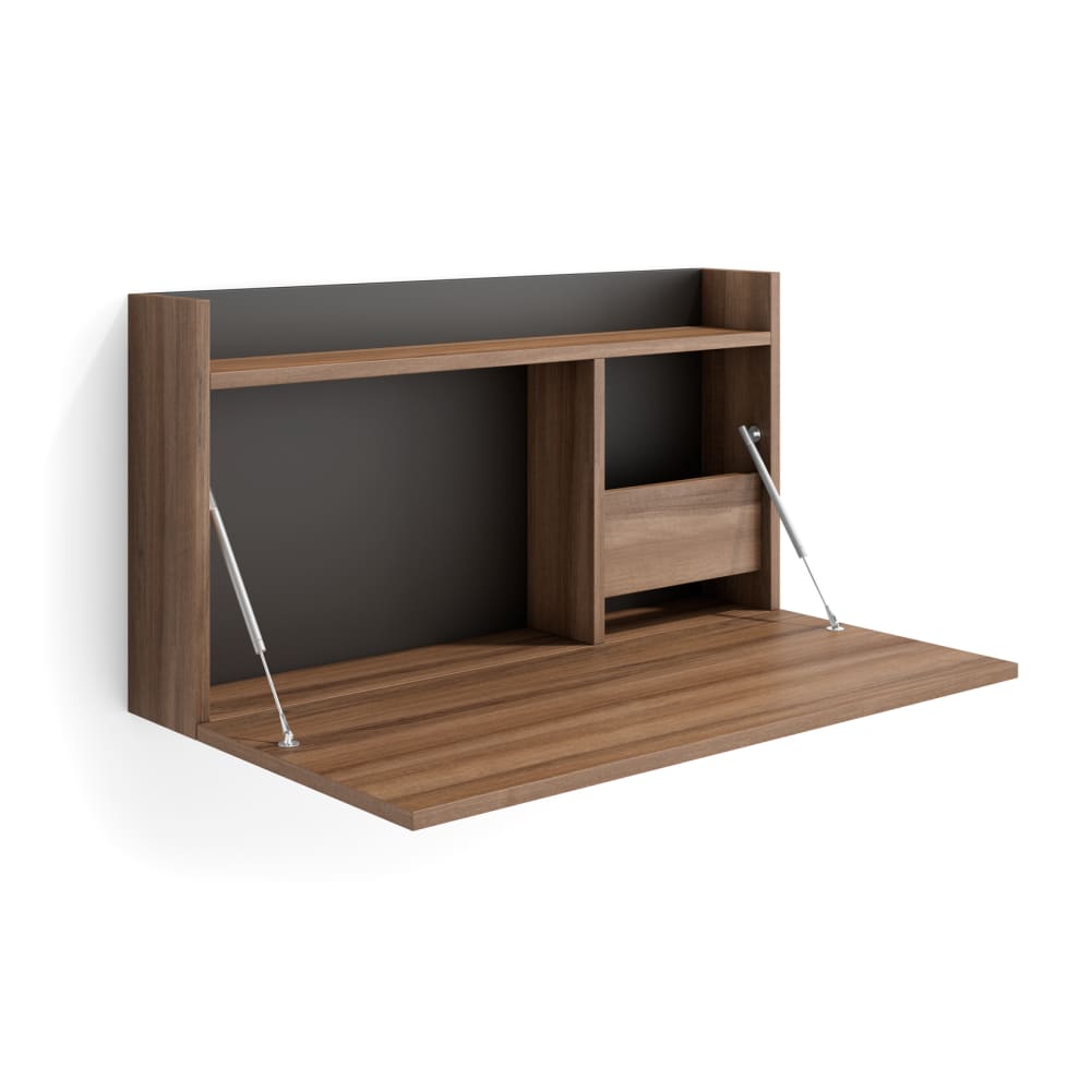 Wohnli Möbelsuche - Wand-Schreibtisch 1 Tür in melaminierter Nussbaum - Graphit 42x80x47