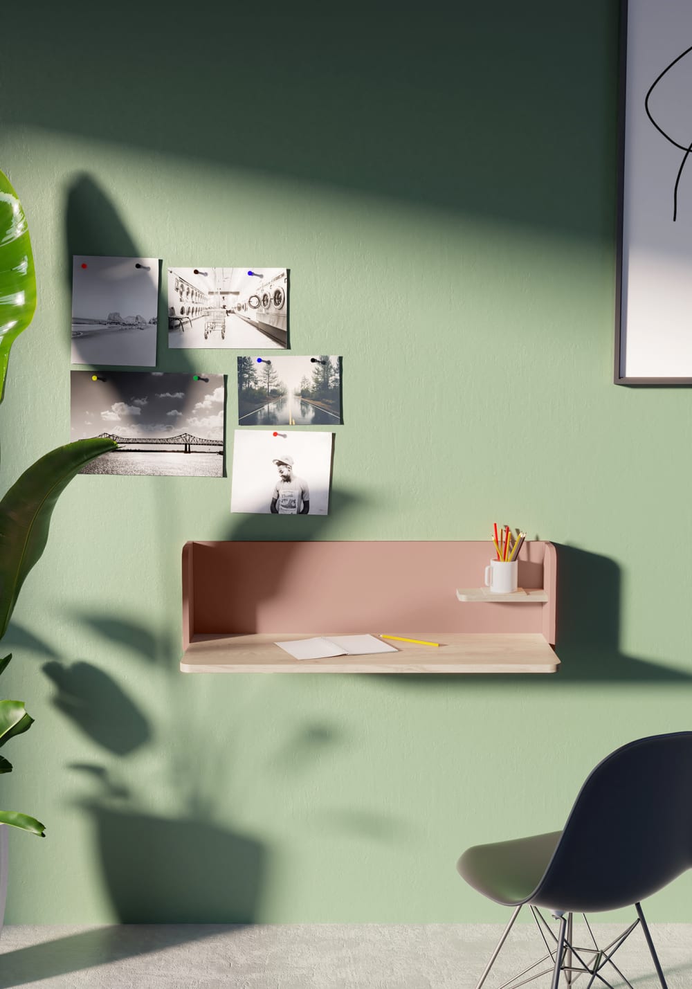 wohnli-moebel-suche-M25044248-1 Wand-Schreibtisch aus Melamin in Hell-Eiche und Rosa 25x90x35 cm 90x25x35cm Spanplatte Braun Herdasa Möbel Büromöbel Schreibtische