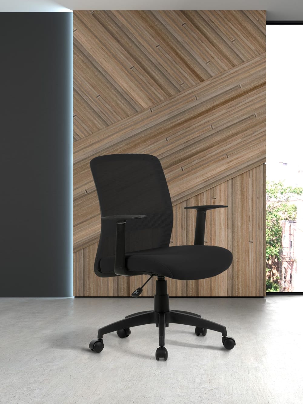 Höhenverstellbarer Schreibtischstuhl Stoff Schwarz 94x61x59 cm 61x94x59cm Stoff Schwarz Hispanohogar Möbel Büromöbel Bürostühle