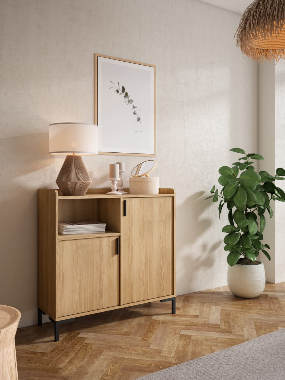 Flurschrank aus Melamin in Gold-Eiche 88x90x33 cm 90x88x33cm Spanplatte Braun Herdasa Möbel Flurmöbel Schuhschränke