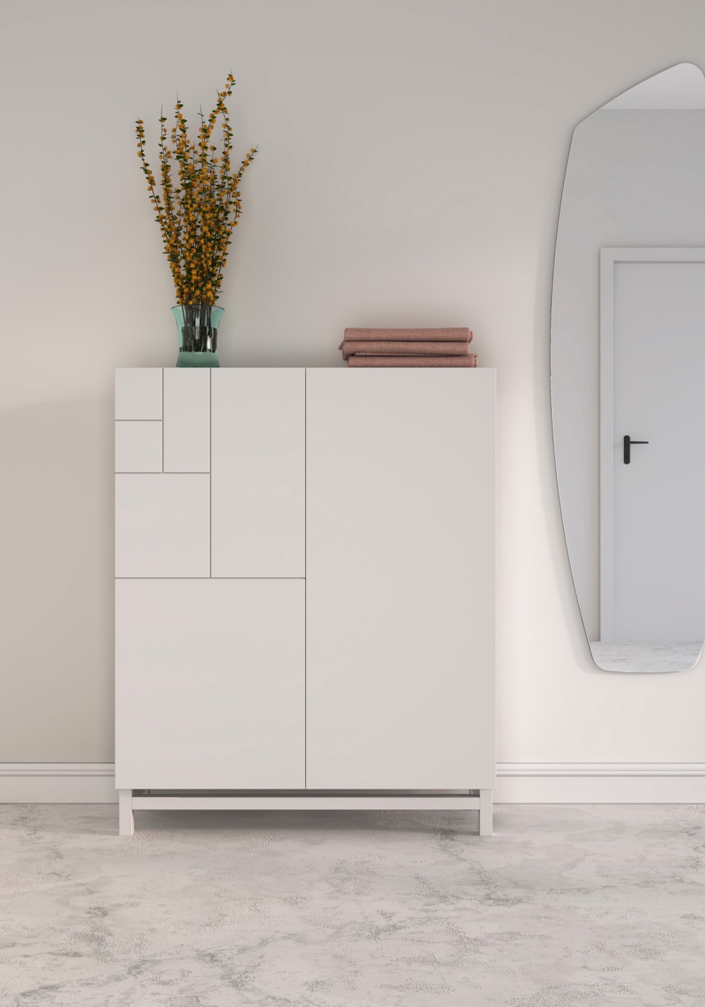 Schuhschrank aus Melamin in Weiß gemasert 112x90x27 cm 90x112x27cm Spanplatte Braun Herdasa Möbel Flurmöbel Schuhschränke