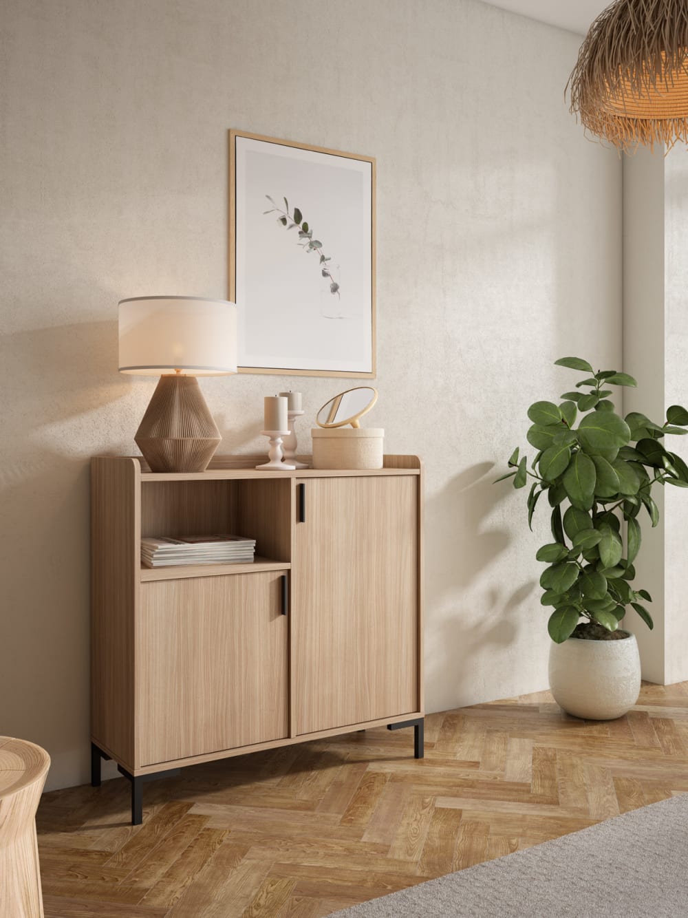 Flurschrank aus Melamin in Hell-Nussbaum 88x90x33 cm 90x88x33cm Spanplatte Braun Herdasa Möbel Flurmöbel Schuhschränke