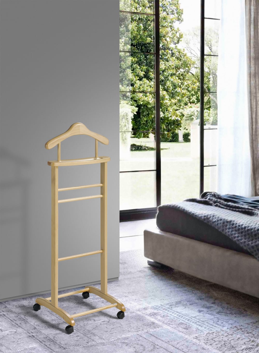 Herrendiener aus lackiertem Buchenholz in Natur 110x45x34 cm 45x110x34cm Holz Braun Herdasa Möbel Schlafzimmermöbel Kleiderständer