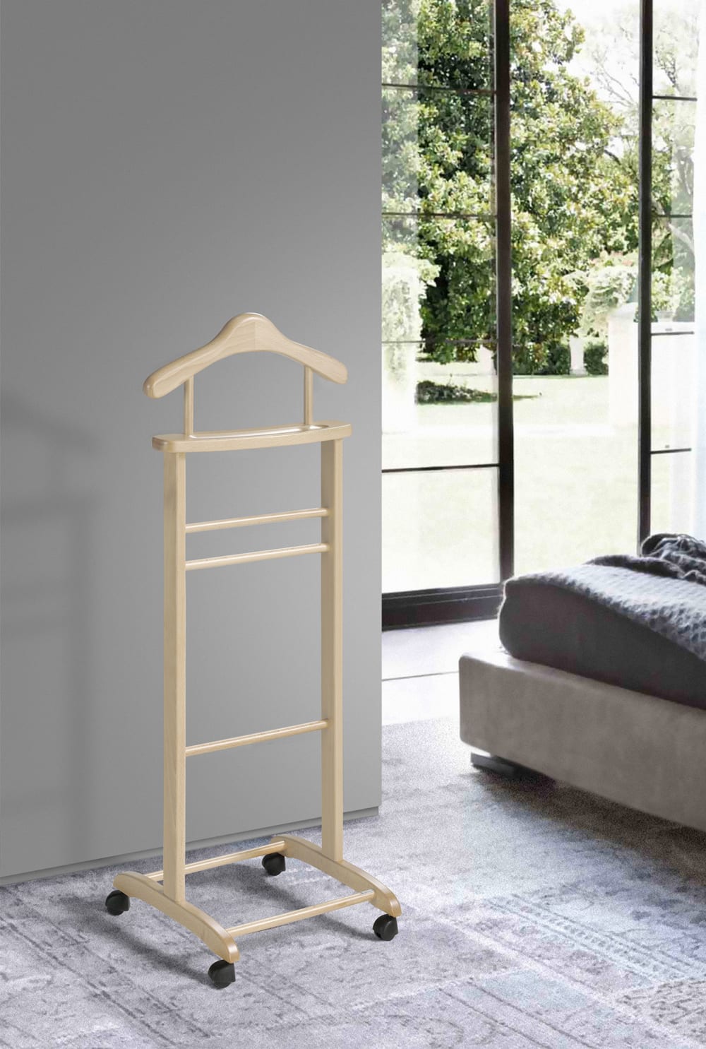 Herrendiener aus lackiertem Buchenholz in Eiche 110x45x34 cm 45x110x34cm Holz Braun Herdasa Möbel Schlafzimmermöbel Kleiderständer