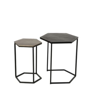 Set hexagonaler Tische aus schwarzem und goldenem Aluminium 44x48x44cm Metall Schwarz Koketto Home Möbel Wohnzimmermöbel Beistelltische