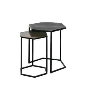 Wohnli Möbelsuche - Set hexagonaler Tische aus schwarzem und goldenem Aluminium