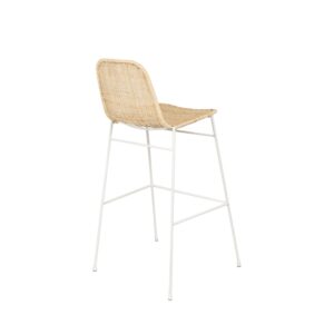Hoher Hocker mit natürlichem Rattan und weißen Metallbeinen 49x101x56cm Rattan Beige Koketto Home Möbel Esszimmermöbel Barhocker