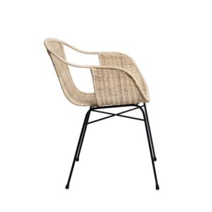 Stuhl aus natürlichem Rattan und schwarzen Metallbeinen 60x76x57cm Rattan Beige Koketto Home Möbel Esszimmermöbel Stühle