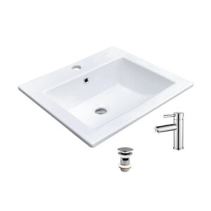 wohnli-moebel-suche-M25045593-1 Rechteckiges Einbauwaschbecken 50x43cm + Wasserhahn + -Ablaufgarnitur 50x18x43cm Keramik Weiß Mob In Möbel Badezimmermöbel Waschtische