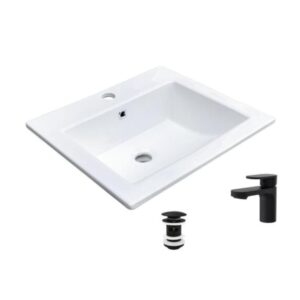 wohnli-moebel-suche-M25045594-1 Rechteckiges Einbauwaschbecken 50x43cm + Wasserhahn + -Ablaufgarnitur 50x18x43cm Keramik Weiß Mob In Möbel Badezimmermöbel Waschtische