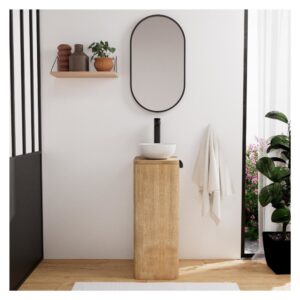 wohnli-moebel-suche-M25045604-1 Waschbeckenunterschrank + Spüle + Wasserhahn + Spiegelset 40x78x30cm Holz Braun Mob In Möbel Badezimmermöbel Waschtische