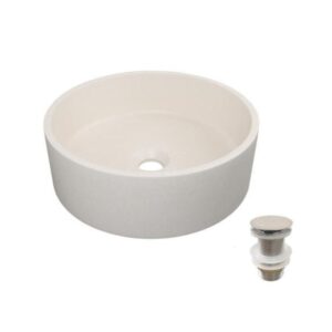 wohnli-moebel-suche-M25045610-1 rundes Aufsatzwaschbecken aus Steinzeug 36x36cm + Ablaufgarnitur 36x12x36cm Beton Beige Mob In Möbel Badezimmermöbel Waschbecken