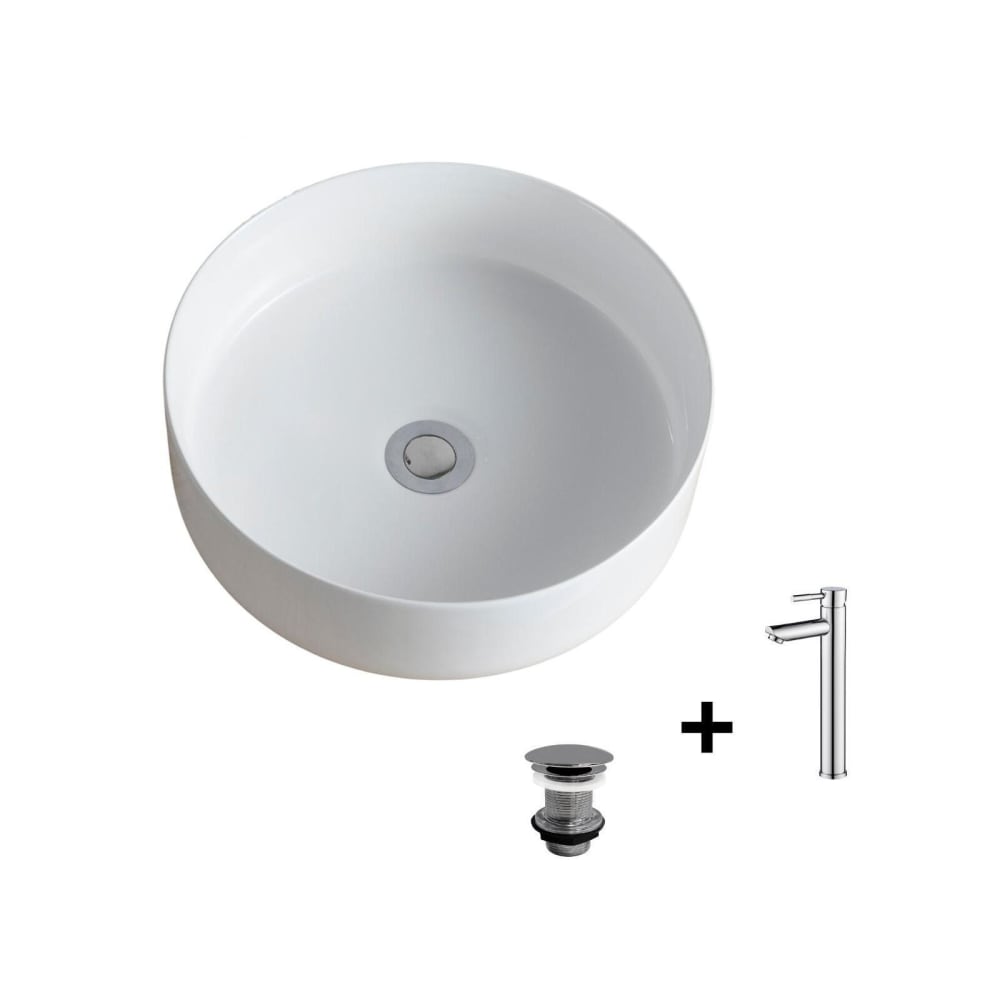 wohnli-moebel-suche-M25045611 Wohnli Möbelsuche - Rundes Aufsatzwaschbecken 36x36cm + Wasserhahn + -Ablaufgarnitur