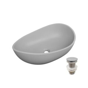 wohnli-moebel-suche-M25045614-1 Organisches Aufsatzwaschbecken aus glattem Beton 57x37cm + -Abfluss 37x20x57cm Keramik Grau Mob In Möbel Badezimmermöbel Waschbecken