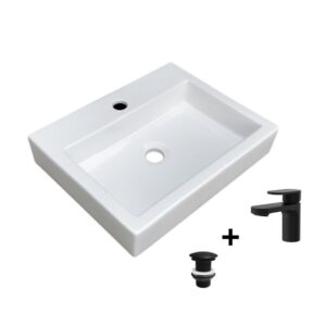 wohnli-moebel-suche-M25045617 Wohnli Möbelsuche - Rechteckiges Aufsatzwaschbecken 48x38cm + Wasserhahn + -Ablaufgarnitur