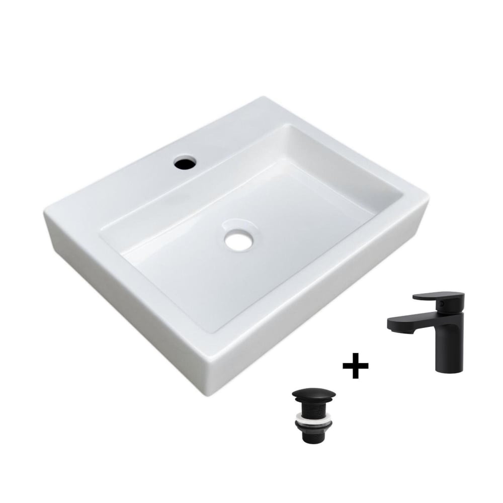 wohnli-moebel-suche-M25045617 Wohnli Möbelsuche - Rechteckiges Aufsatzwaschbecken 48x38cm + Wasserhahn + -Ablaufgarnitur