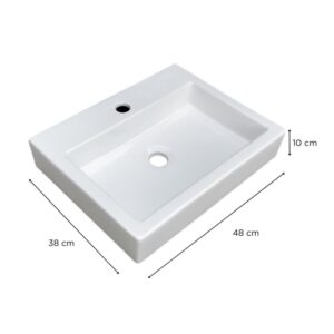 wohnli-moebel-suche-M25045621-1 Rechteckiges Aufsatzwaschbecken 48x38cm + Wasserhahn + -Ablaufgarnitur 38x10x48cm Keramik Weiß Mob In Möbel Badezimmermöbel Waschtische