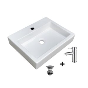 wohnli-moebel-suche-M25045621 Wohnli Möbelsuche - Rechteckiges Aufsatzwaschbecken 48x38cm + Wasserhahn + -Ablaufgarnitur