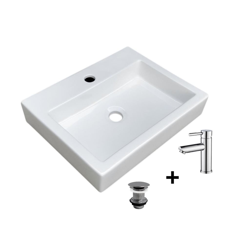 wohnli-moebel-suche-M25045621 Wohnli Möbelsuche - Rechteckiges Aufsatzwaschbecken 48x38cm + Wasserhahn + -Ablaufgarnitur