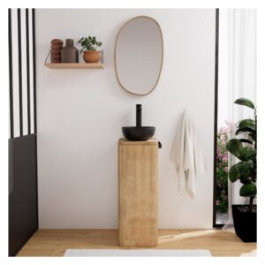 Waschbeckenunterschrank + Spüle + Wasserhahn + Spiegelset 40x78x30cm Holz Braun Mob In Möbel Badezimmermöbel Waschtische