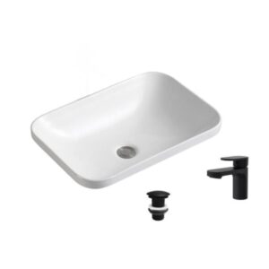 wohnli-moebel-suche-M25045631-1 Rechteckiges Einbauwaschbecken 53x37cm + Wasserhahn + -Ablaufgarnitur 53x15x37cm Keramik Weiß Mob In Möbel Badezimmermöbel Waschtische