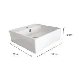 quadratisches Aufsatzwaschbecken + Wasserhahn + Abfluss 38x13x38cm Keramik Weiß Mob In Möbel Badezimmermöbel Waschtische