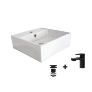 Wohnli Möbelsuche - quadratisches Aufsatzwaschbecken + Wasserhahn + Abfluss