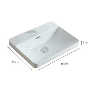 wohnli-moebel-suche-M25045633-1 Rechteckiges Einbauwaschbecken 48x37 + Wasserhahn + -Ablaufgarnitur 48x14x37cm Keramik Weiß Mob In Möbel Badezimmermöbel Waschtische