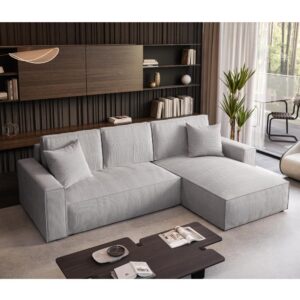 wohnli-moebel-suche-M25046174-1 Ecksofa mit Schlaffuntion PARYS 185x70x294cm Polyester Grau Beauty Sofa GmbH Sofas und Sessel Sofas Ecksofas
