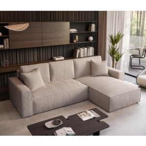 Ecksofa mit Schlaffuntion PARYS 185x70x294cm Polyester Beige Beauty Sofa GmbH Sofas und Sessel Sofas Ecksofas