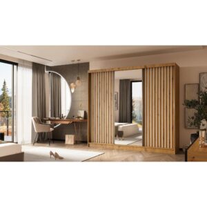 wohnli-moebel-suche-M25046227-1 Schiebetürenschrank mit Lamellen 240 cm eiche Artisan+weiß 61x216x240cm Spanplatte Braun Beauty Sofa GmbH Möbel Schlafzimmermöbel Kleiderschränke