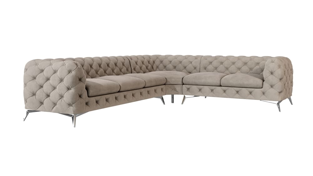 wohnli-moebel-suche-M25046234 Wohnli Möbelsuche - Ecksofa Chesterfield aus Samt mit silbernen Metall-Füßen