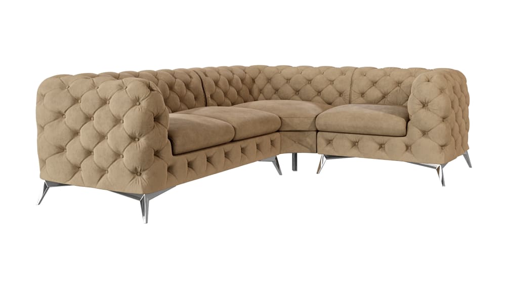 wohnli-moebel-suche-M25046245 Wohnli Möbelsuche - Ecksofa Chesterfield aus Samt mit silbernen Metall-Füßen