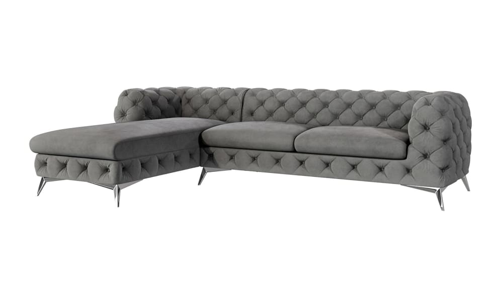 Wohnli Möbelsuche - Ecksofa mit Ottomane Chesterfield mit Metall Füßen aus Samt