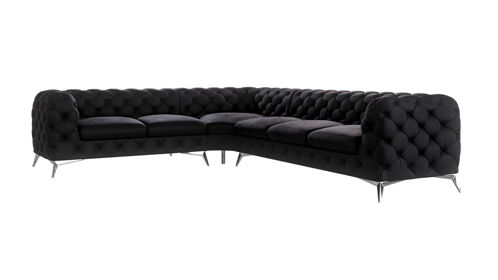 wohnli-moebel-suche-M25046256 Wohnli Möbelsuche - Ecksofa Chesterfield aus Samt mit silbernen Metall-Füßen