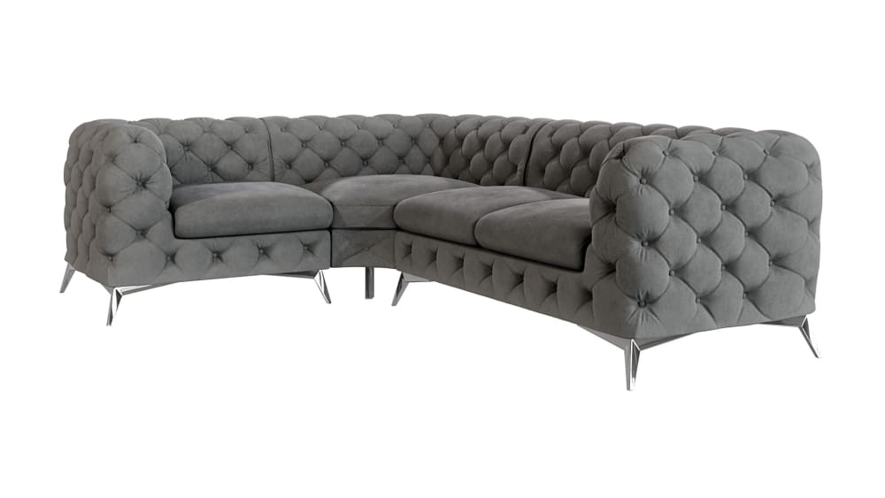 wohnli-moebel-suche-M25046261 Wohnli Möbelsuche - Ecksofa Chesterfield aus Samt mit silbernen Metall-Füßen