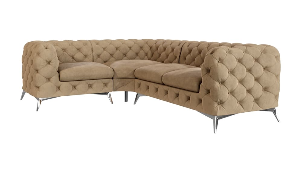 wohnli-moebel-suche-M25046263 Wohnli Möbelsuche - Ecksofa Chesterfield aus Samt mit silbernen Metall-Füßen