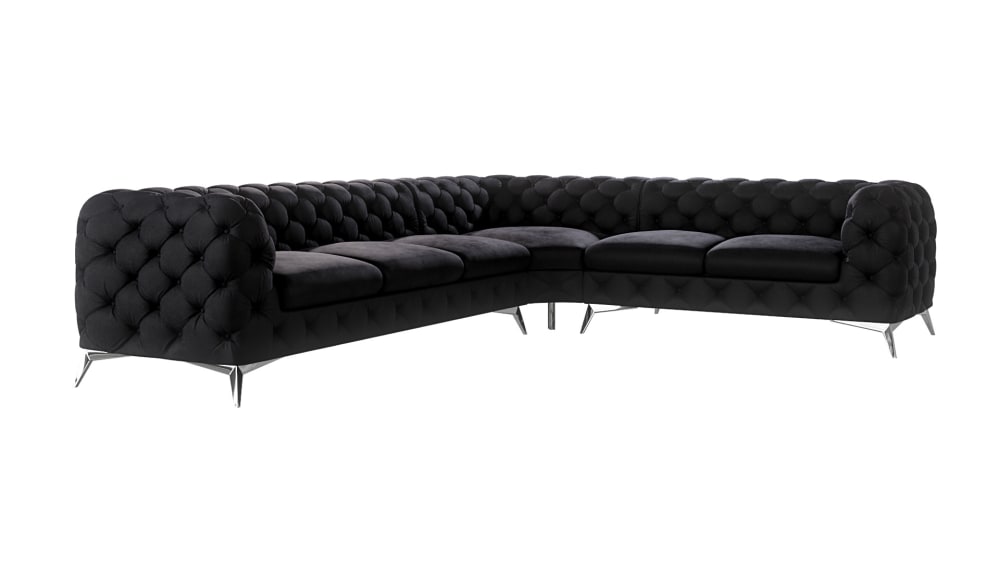 wohnli-moebel-suche-M25046266 Wohnli Möbelsuche - Ecksofa Chesterfield aus Samt mit silbernen Metall-Füßen
