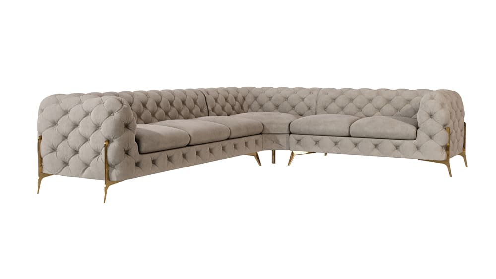 wohnli-moebel-suche-M25046272 Wohnli Möbelsuche - Ecksofa Chesterfield  aus Samt mit goldenen Metall-Füßen