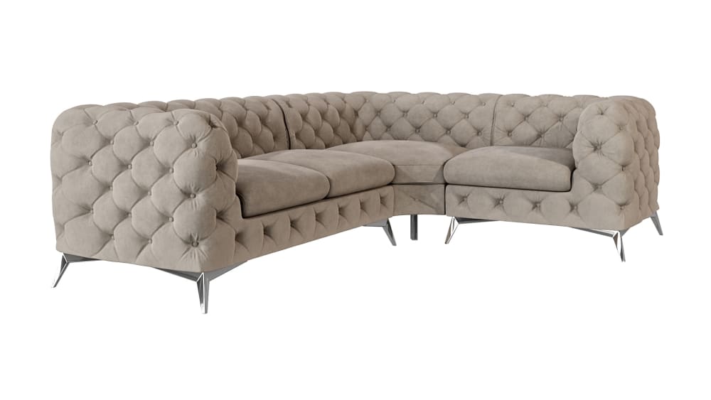 wohnli-moebel-suche-M25046275 Wohnli Möbelsuche - Ecksofa Chesterfield aus Samt mit silbernen Metall-Füßen